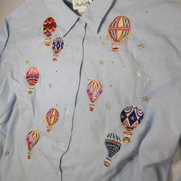 Women's The Quacker Factory Light Blue Hot Air Balloon Button Down 3X - Picture 2 of 16